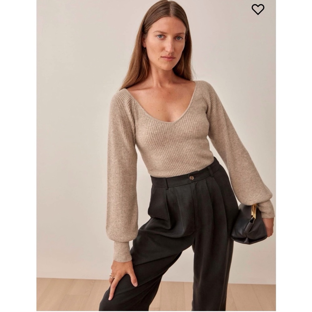 SOLD — 100% cashmere Reformation puff sleeve sweater in Oatmeal - XS